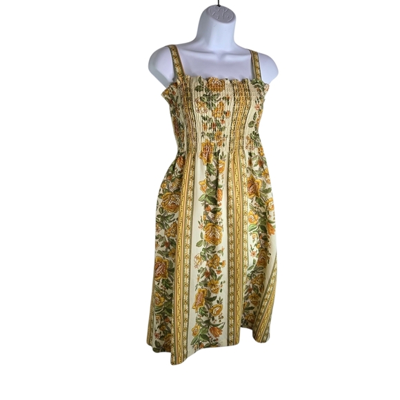 Vtg 70s Floral Smocked Boho Cottagecore Sleeveless Sundress - Picture 1 of 6